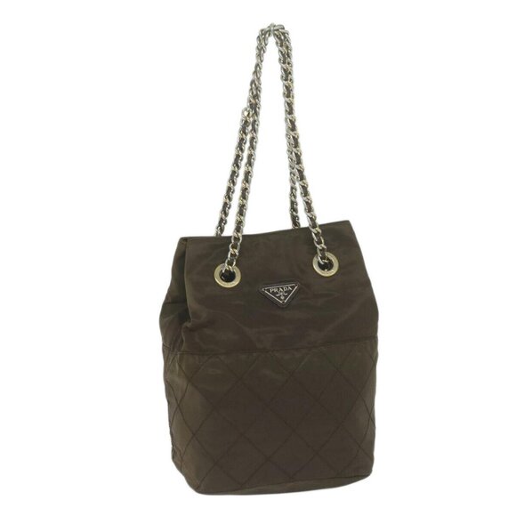 PRADA Quilted Chain Shoulder Bag Nylon Khaki Auth bs11697 - Picture 1 of 16